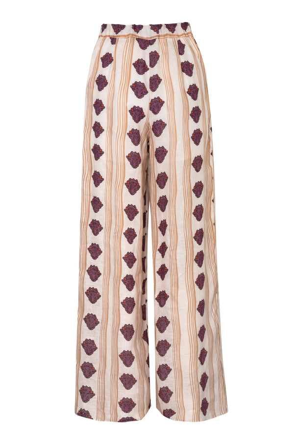 Athenas Linen Pants / White Beige Stripes